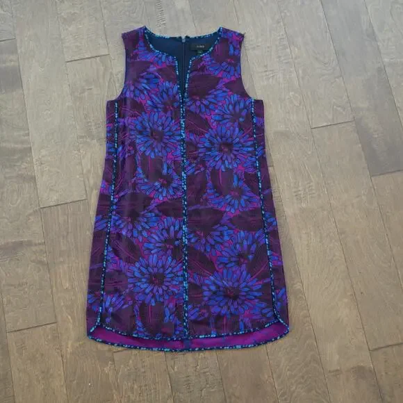 J.CREW Shift‎ Dress Womens Size 4 Midnight Floral Jacquard Sleeveless Split Neck - Picture 2 of 9